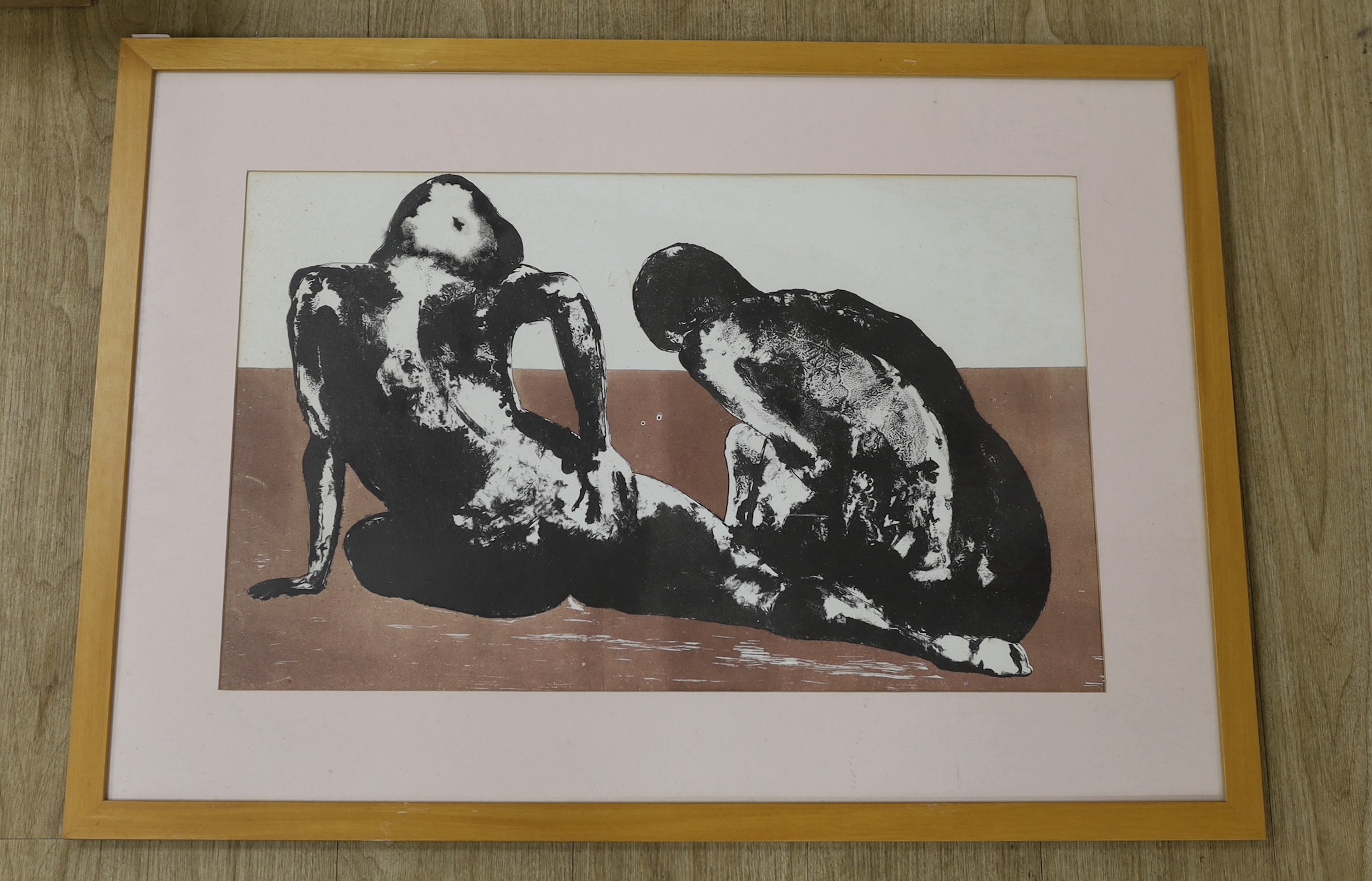 Emil Schumacher? (Modern German Abstract), lithograph, two reclining figures, unsigned, 43 x 68cm